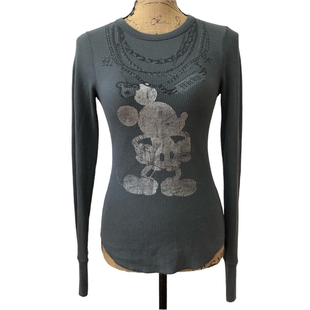 Disney Mickey Mouse Thermal Graphic HTF Print Grey and Silver Medium